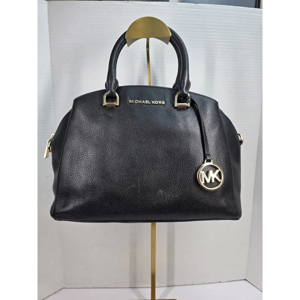 Michael Kors Maxine medium pebbled leather dome satchel in‎ black